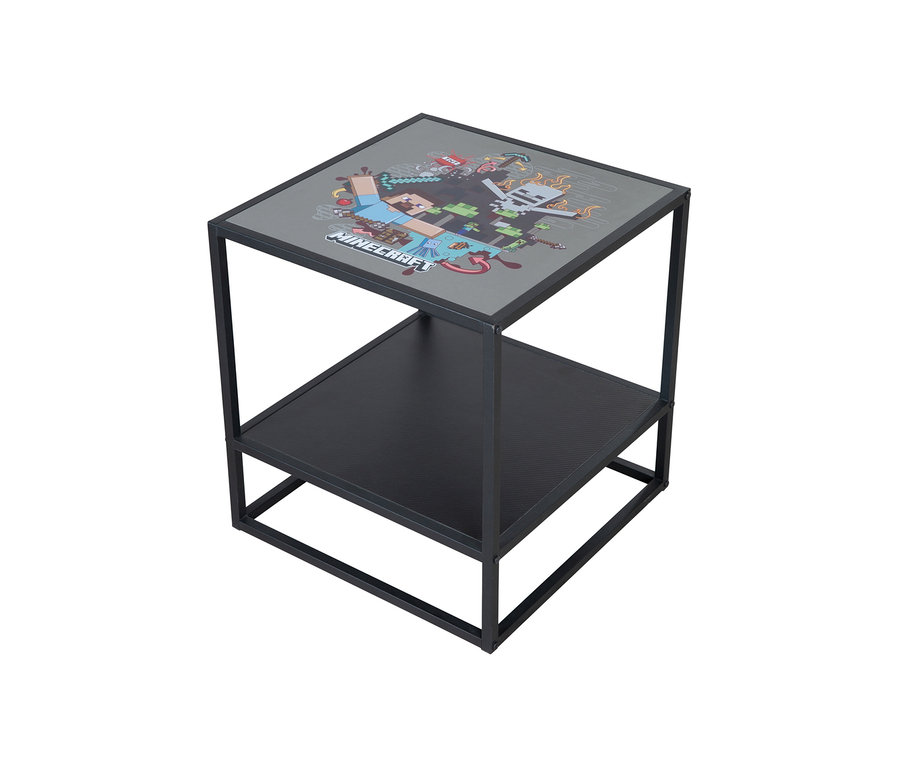 Schwarzer roba Minecraft Beistelltisch mit quadratischer Platte mit Minecraft-Motiv.
