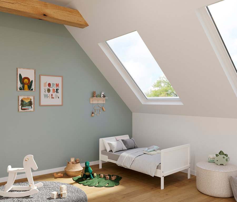 Kinderzimmer mit weißem Kinderbett »Alkmaar«, 140 x 70 cm, Spielzeug und Dekorationen.