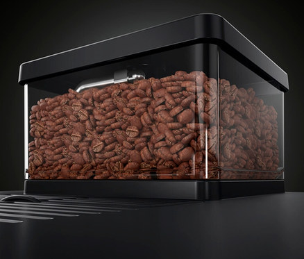 Nahaufnahme des Bohnenbehälters des Profi-Kaffeevollautomaten »WMF 950 S«.