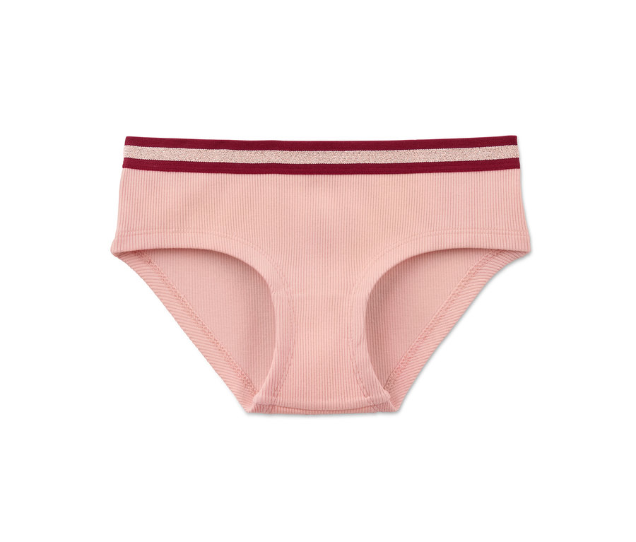 Rosa Hipster mit bordeaux-goldenem Bund.