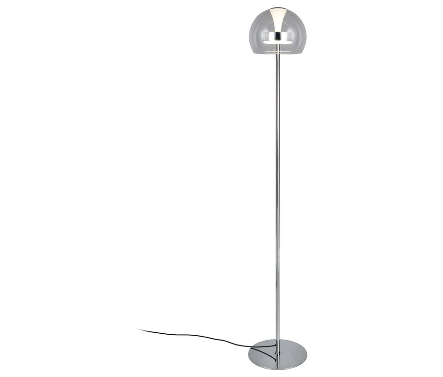 Eine Trio LED-Stehleuchte »Flynt« in Silber auf weißem Hintergrund.
