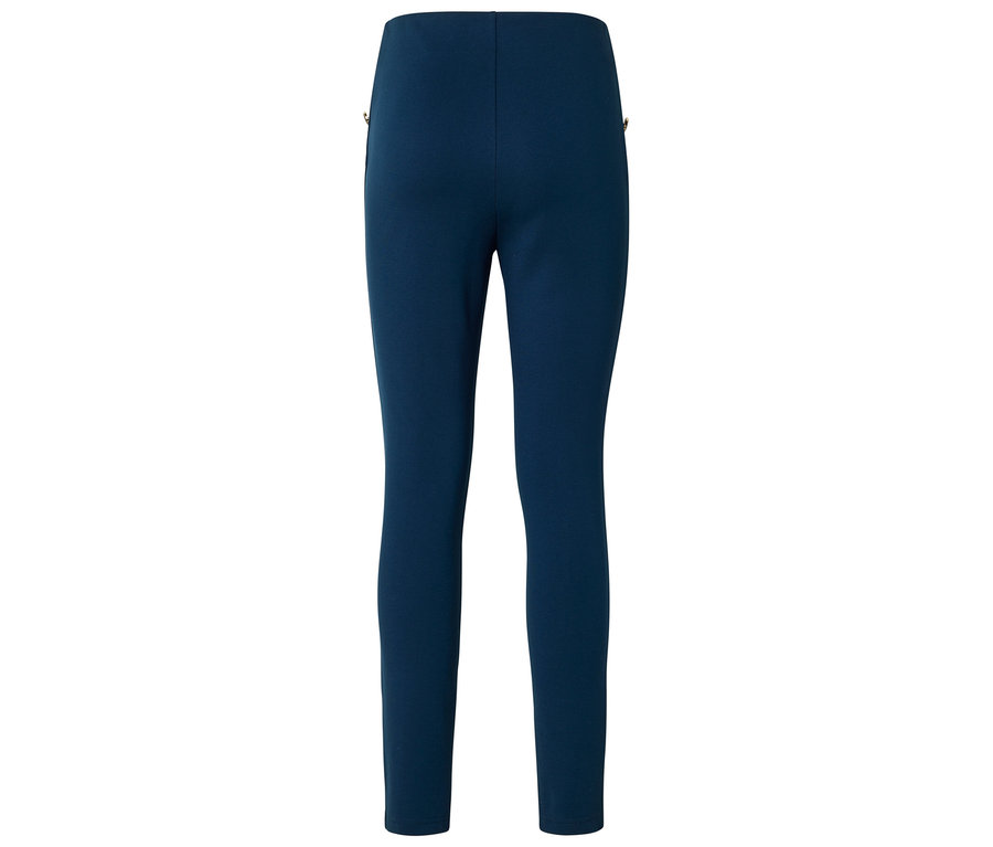 Dunkelblaue Leggings mit goldenen Akzenten an den Seiten.