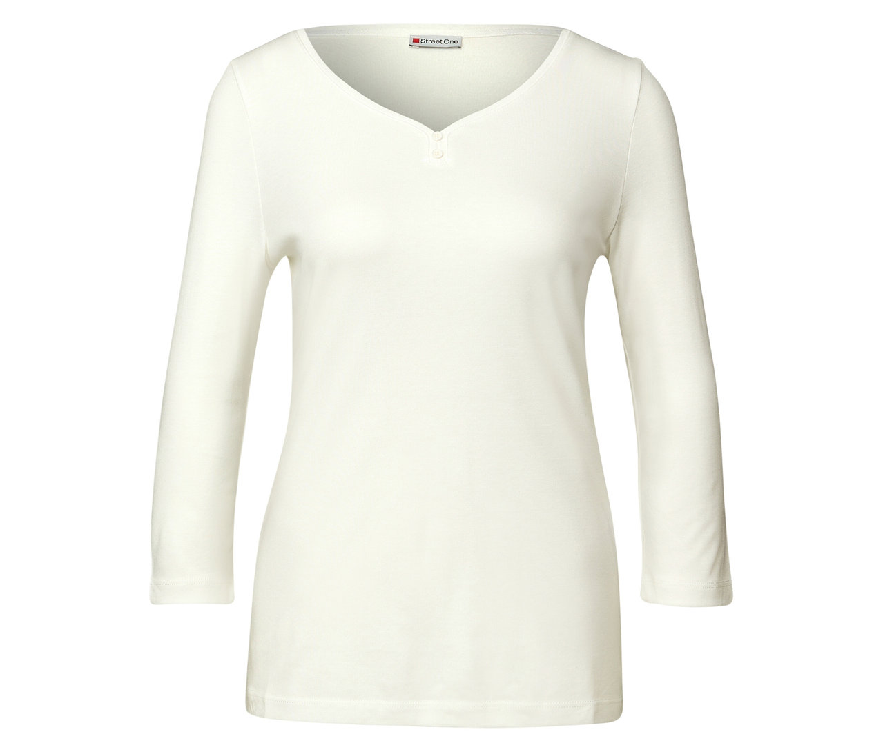Weißes Street One 3/4-Shirt mit Knopfdetail.