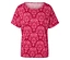 Ein rotes T-Shirt mit hellrosa Muster.