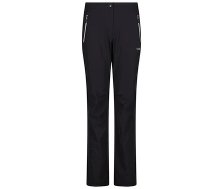 Dunkelblaue, lange Hose mit Reißverschlusstaschen.