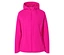 Eine pinke, gefütterte Jacke mit Kapuze ist mit einem Reißverschluss geschlossen.