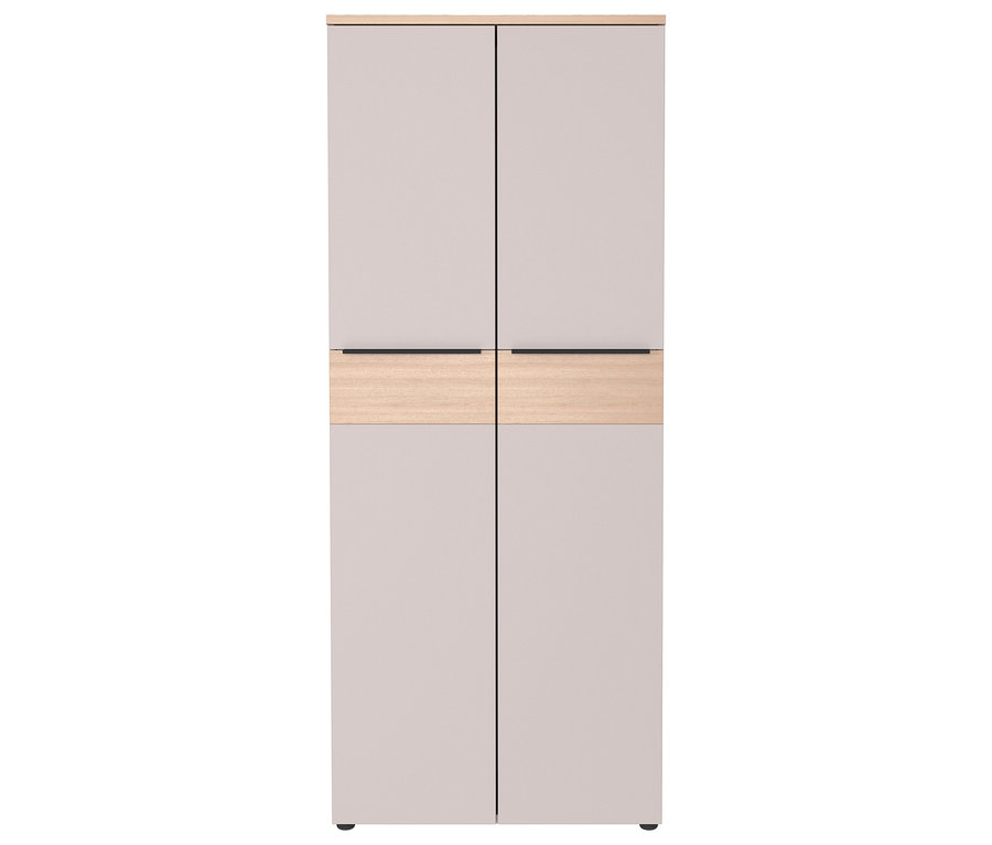 Mittlerer Aktenschrank »Oviedo« mit vier grauen Türen und einer hellbraunen Holzstruktur in der Mitte.