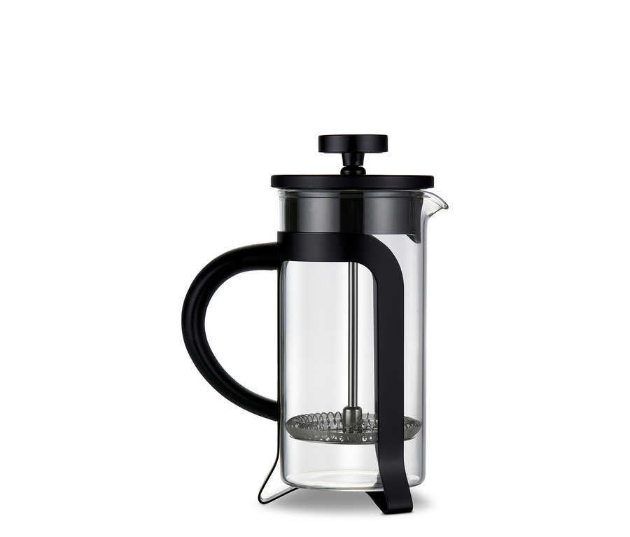 Eine schwarze Siebstempelkanne 300 ml für 2 Tassen.