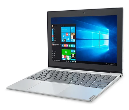 Silbernes Lenovo »Miix 320« 2-in-1-Tablet mit schwarzem Bildschirmrand und grauer Tastatur.