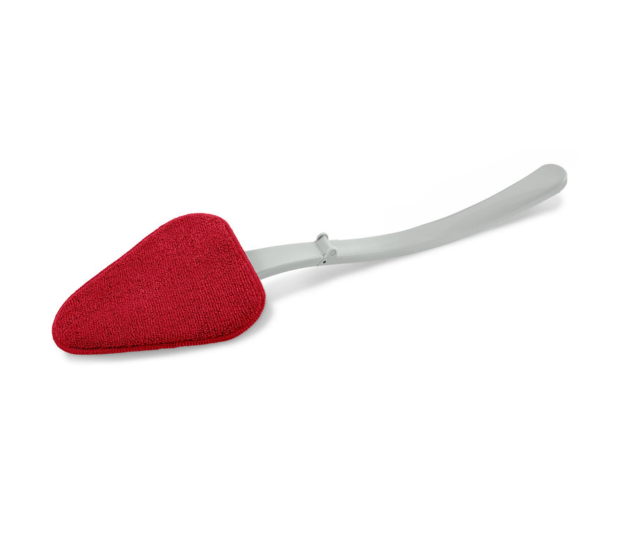Auto-Windschutzscheiben-Reiniger mit roter Waschfläche und grauem Griff.