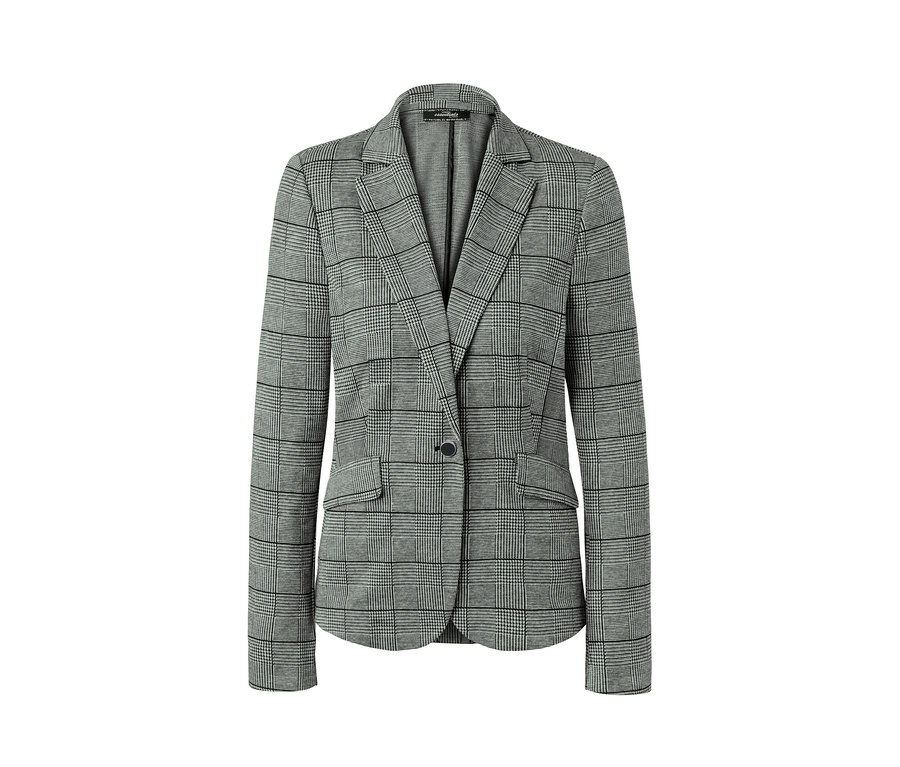 Grau karierter Sweatblazer mit Knopf.