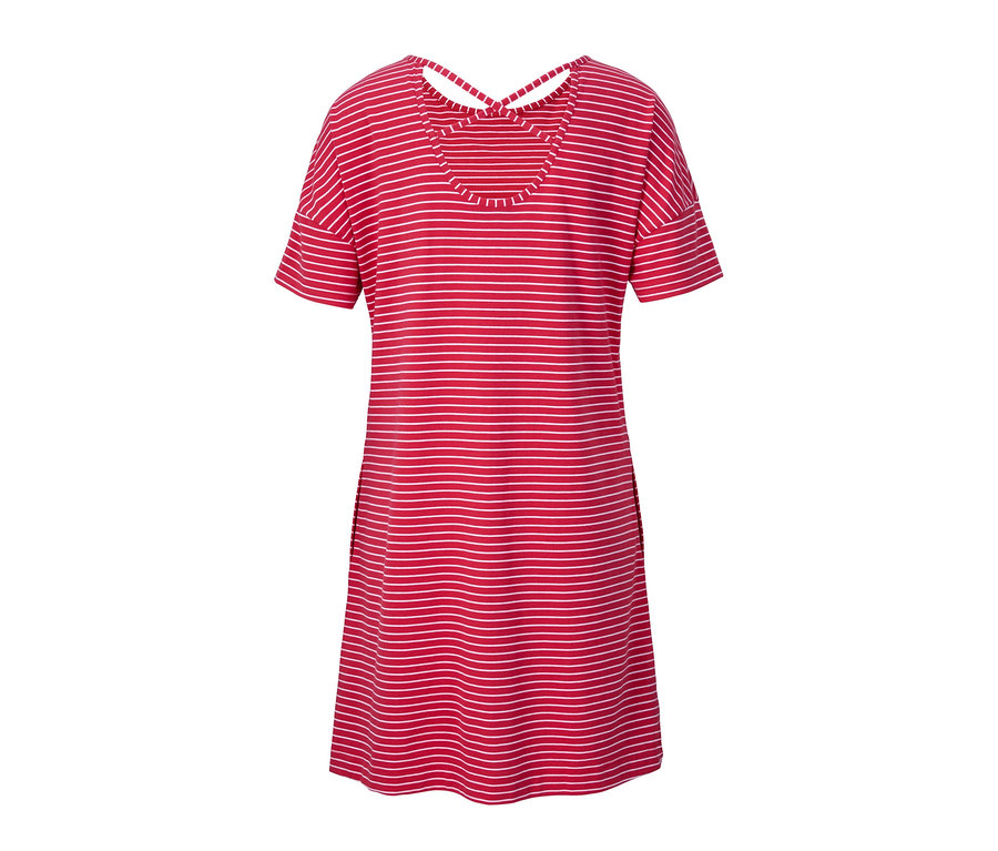 Gestreiftes Jerseykleid mit kurzen Ärmeln und Zierausschnitt am Rücken.