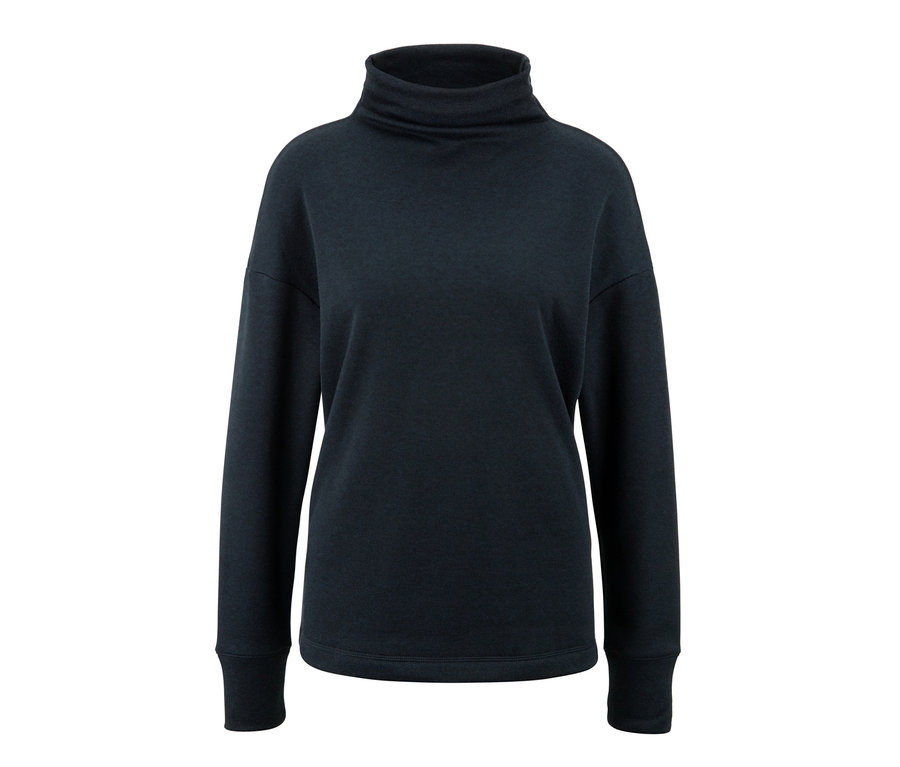 Schwarzes Strickfleece-Sweatshirt mit Rollkragen.