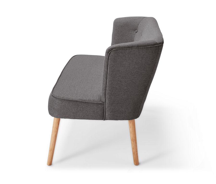 Seitenansicht eines grauen Sofas.