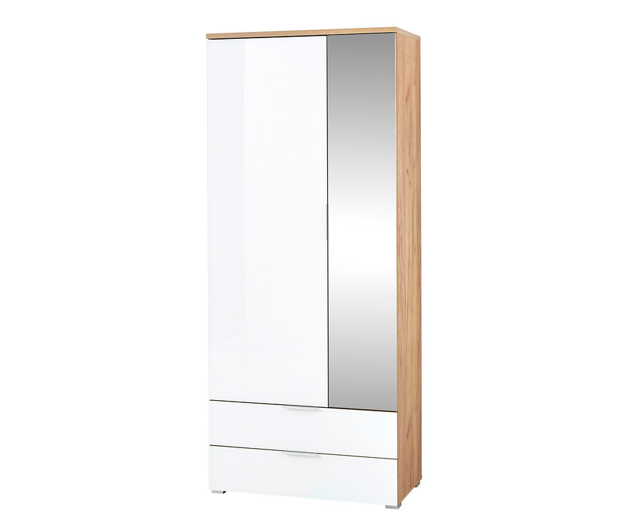 Garderobenschrank »Telde« mit weißer Tür, zwei Schubladen und Spiegel.