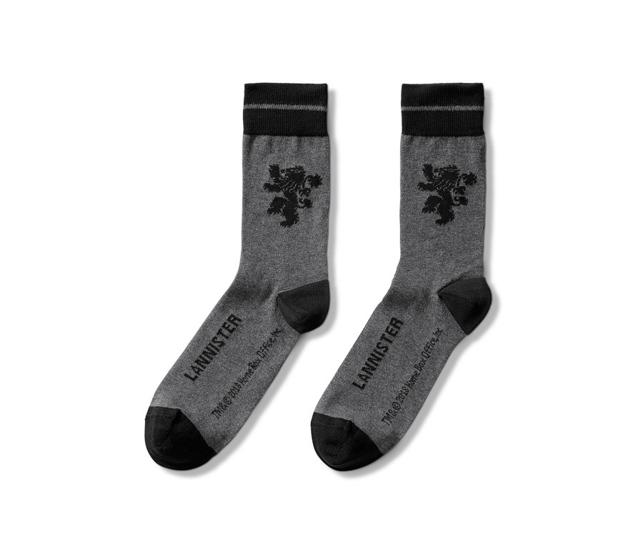 Zwei Paar graue »Game of Thrones« Socken mit dem Aufdruck Lannister.
