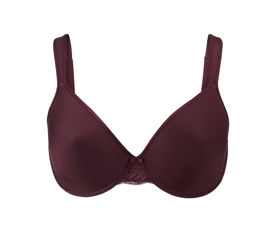 Bordeauxroter Spacer-BH auf weißem Hintergrund.