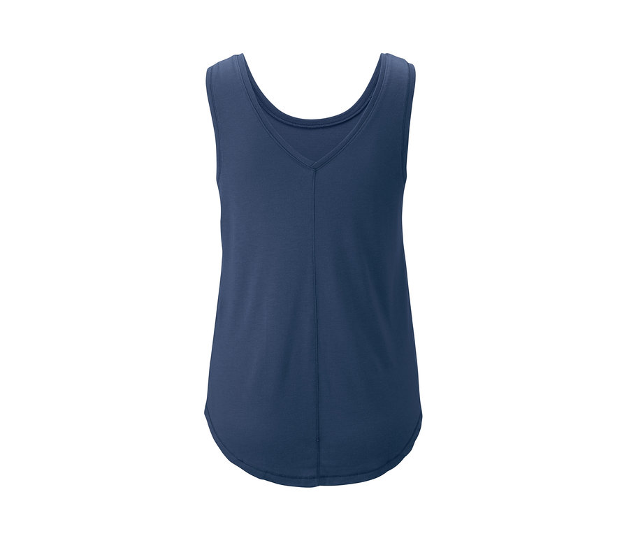 Blaues 2-in-1-Sporttop mit V-Ausschnitt.