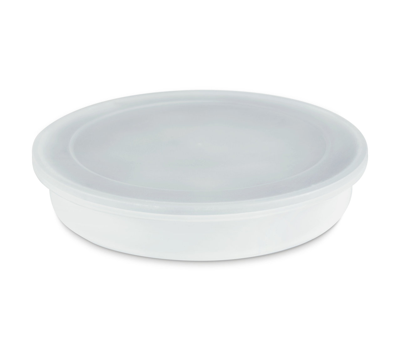 Weiße Emaille-Tarteform mit Deckel.