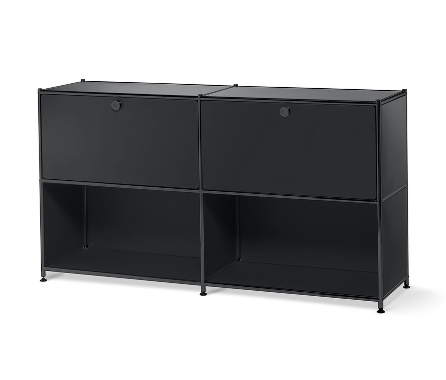 Schwarzes Sideboard Metall »CN3« mit 2 versetzbaren Klappenfächern.