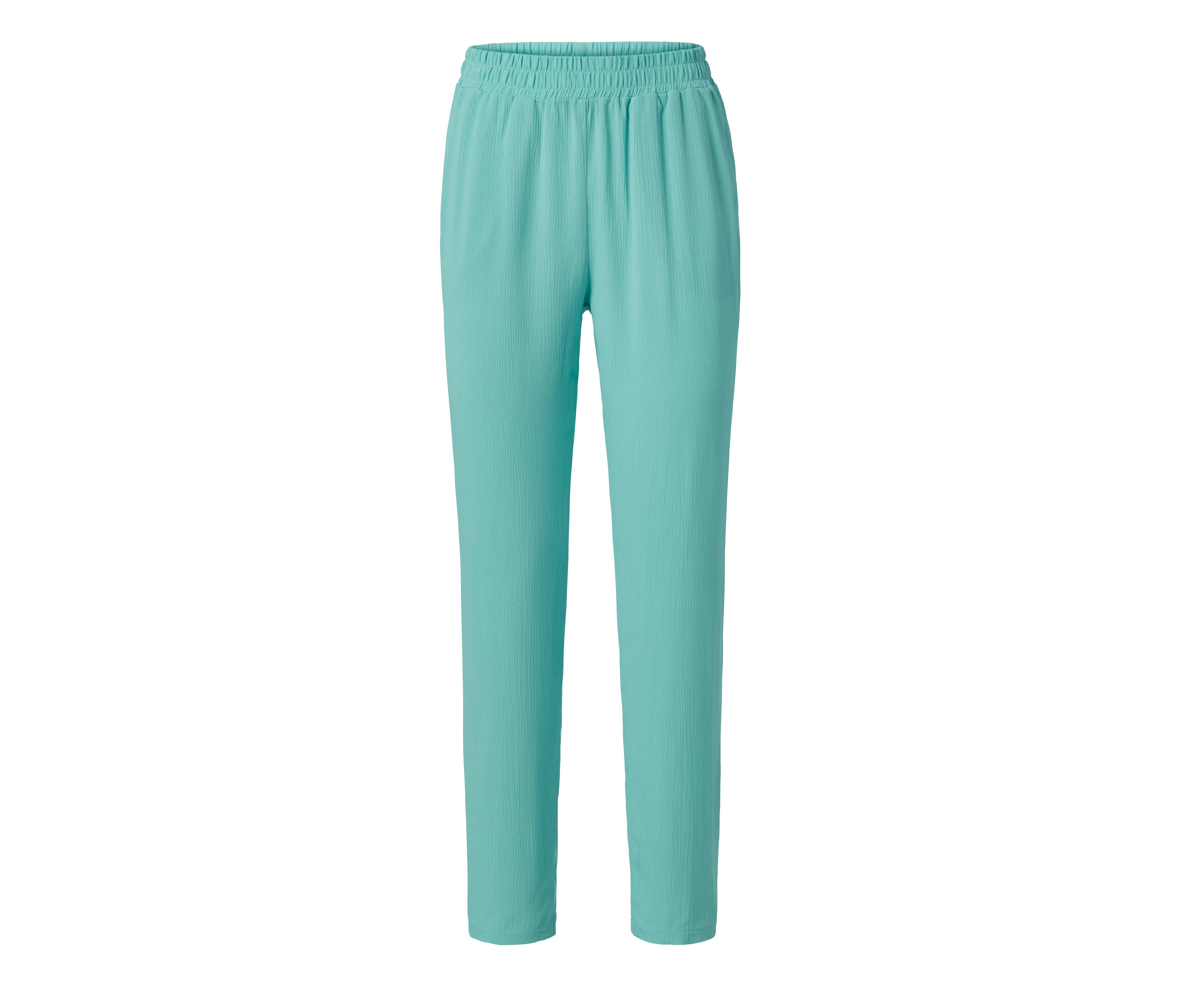 Eine türkise Schlupfhose mit Gummibund.