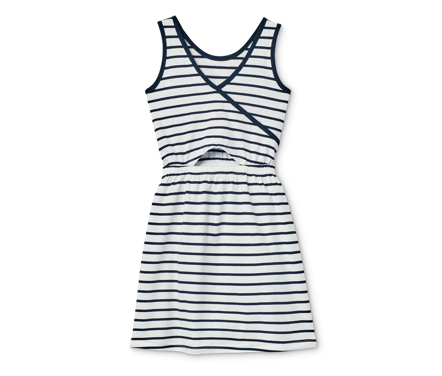 Ein gestreiftes Jersey-Trägerkleid mit Cut-Out-Detail in der Taille.