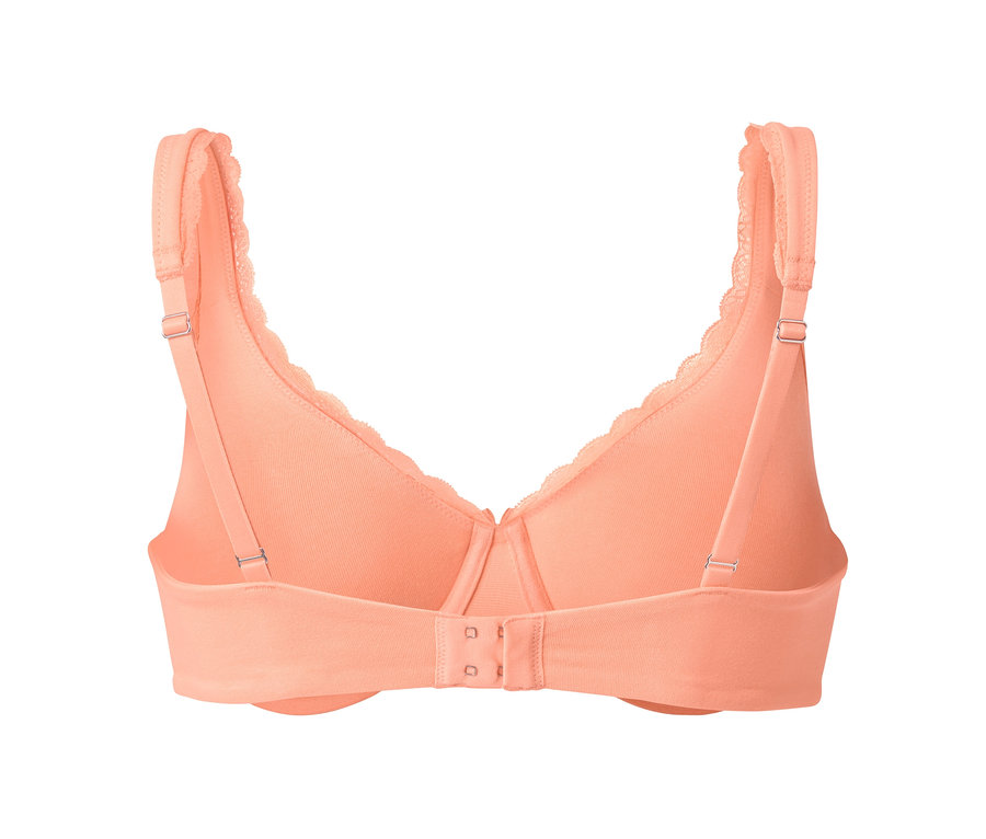 Nahaufnahme eines pfirsichfarbenen Bügel-BHs von hinten.
