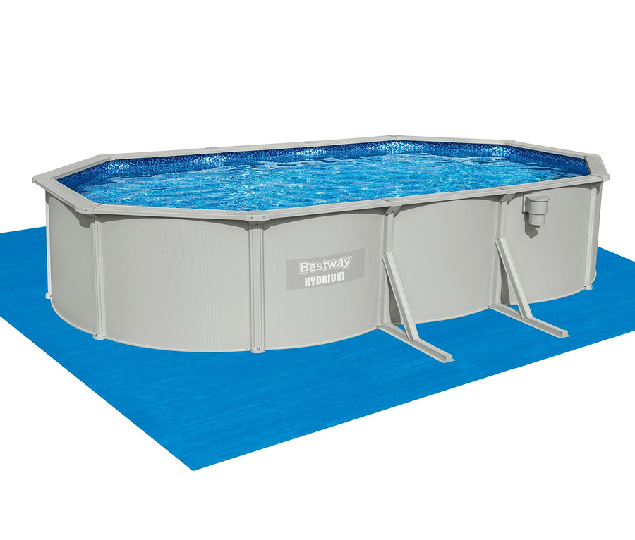 Bestway® Hydrium Pool, ca. 610 x 360 x 120 cm auf einer blauen Unterlage.