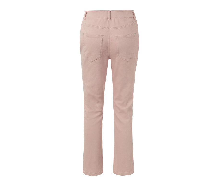Eine Straightfit-Jeans in hellem Rosa von hinten.