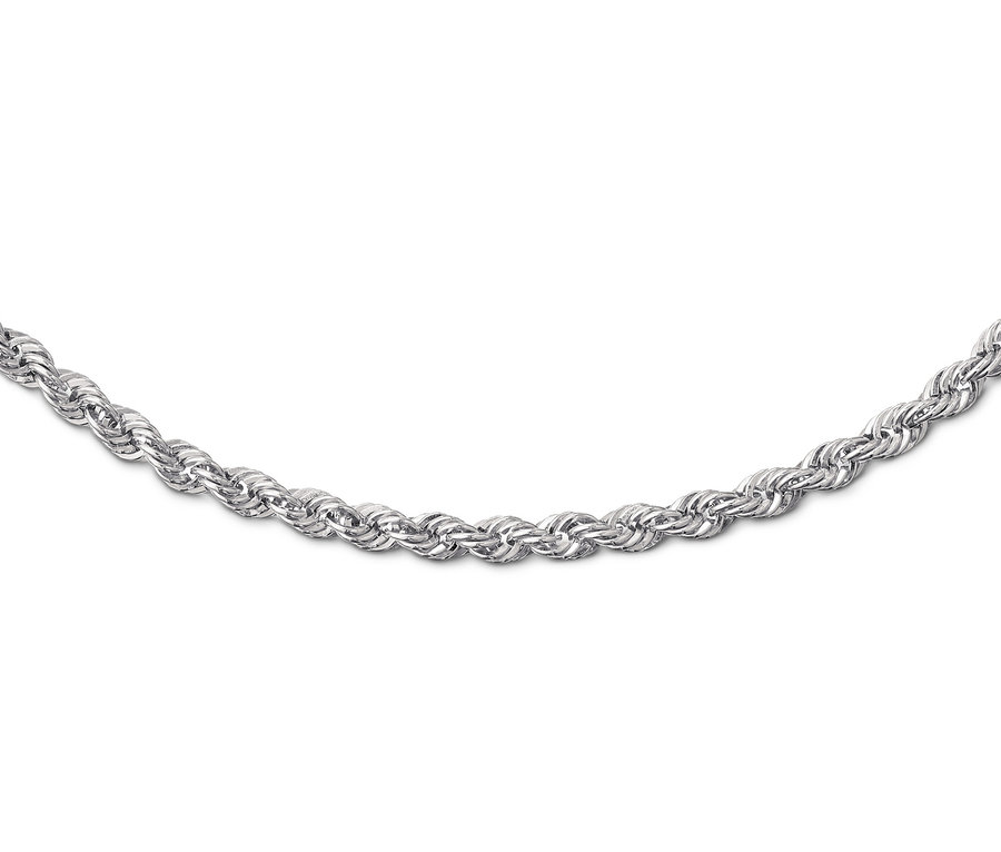 Nahaufnahme einer Kordel Kette aus 925er Silber, rhodiniert.