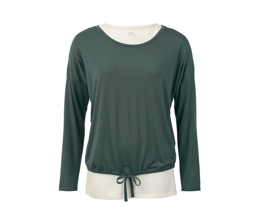 Grün-weißes 2-in-1-Sportshirt.