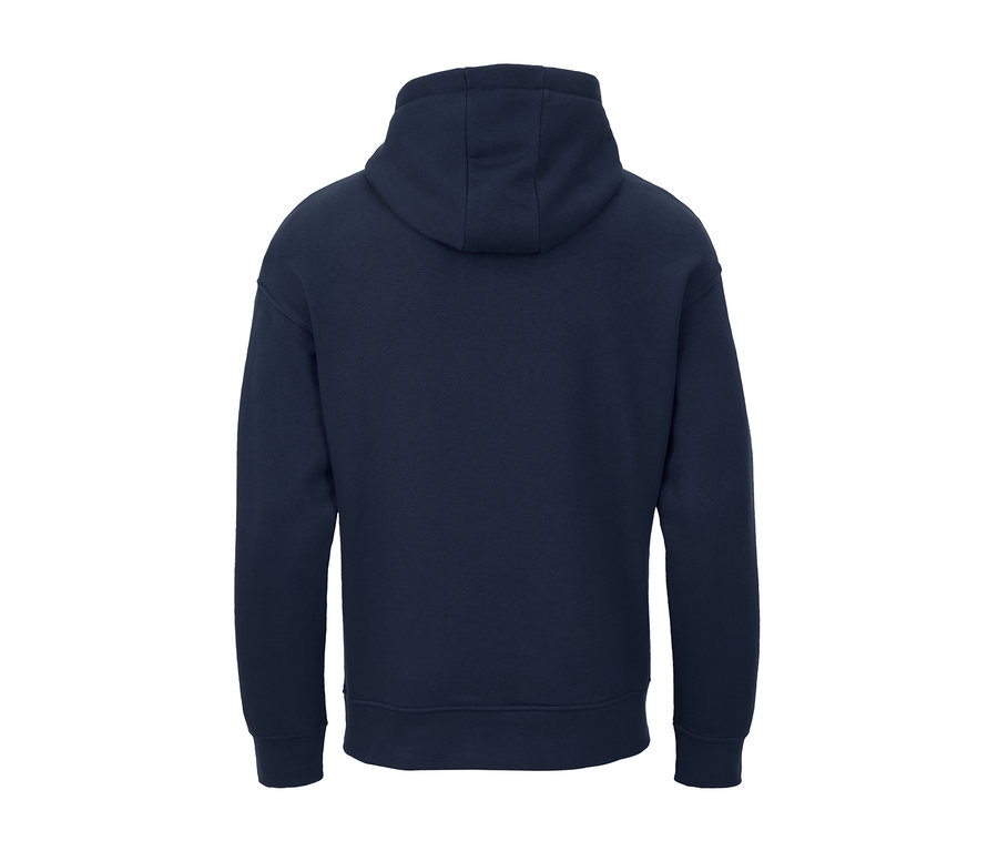 Dunkelblauer Hoodie von hinten.
