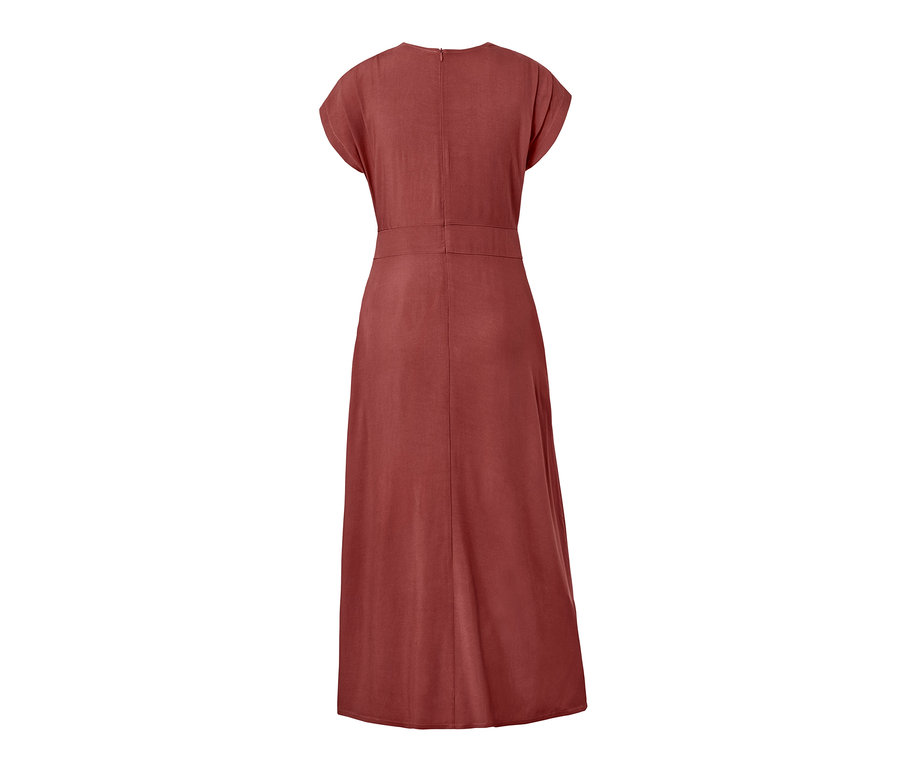 Rückansicht eines Kleides mit V-Ausschnitt.