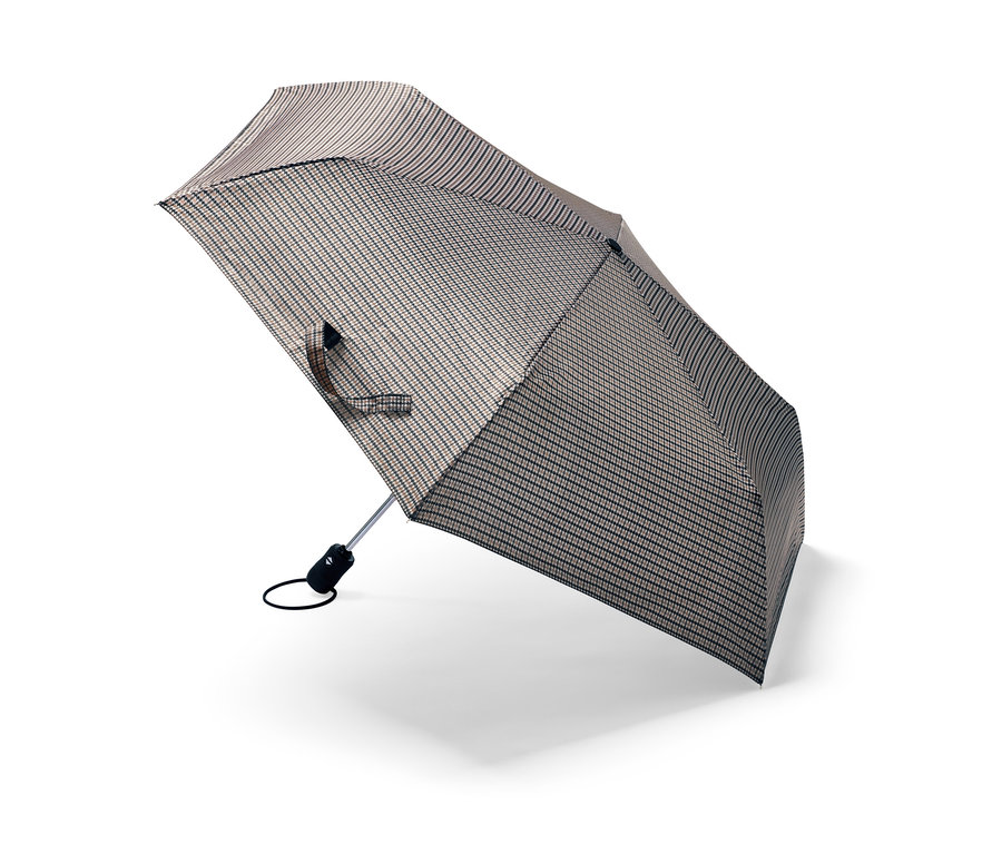 Geöffneter Automatik-Taschenschirm mit Hahnentrittmuster.
