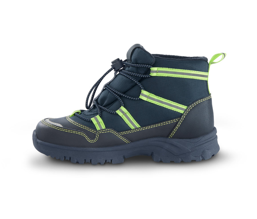 Ein dunkelblauer Thermostiefel.