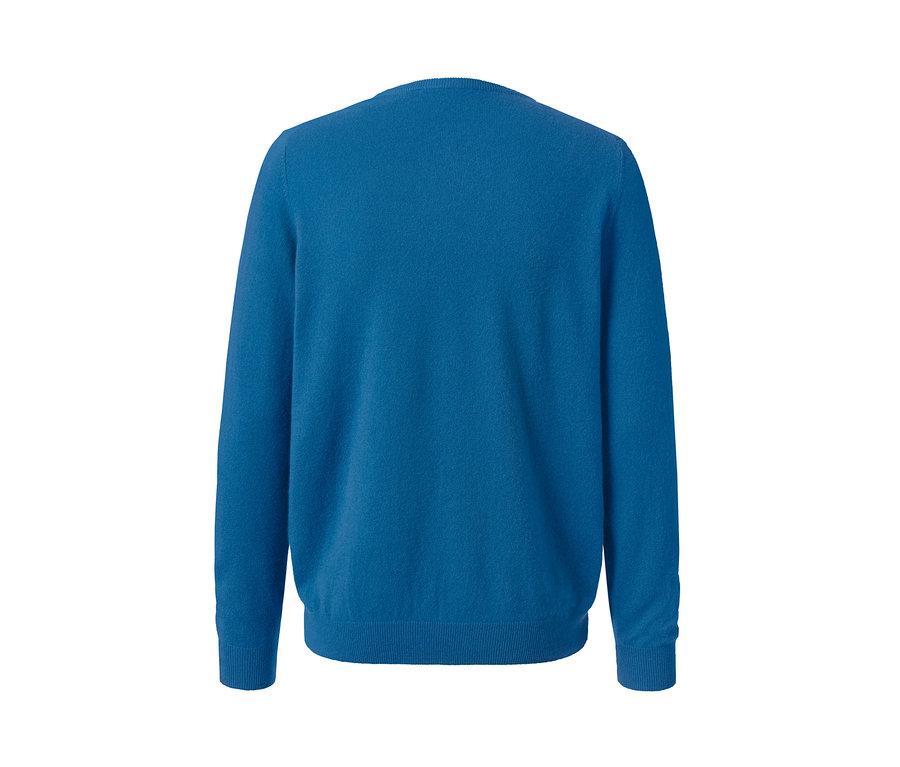 Blauer Cashmere-Pullover mit Rundhalsausschnitt.