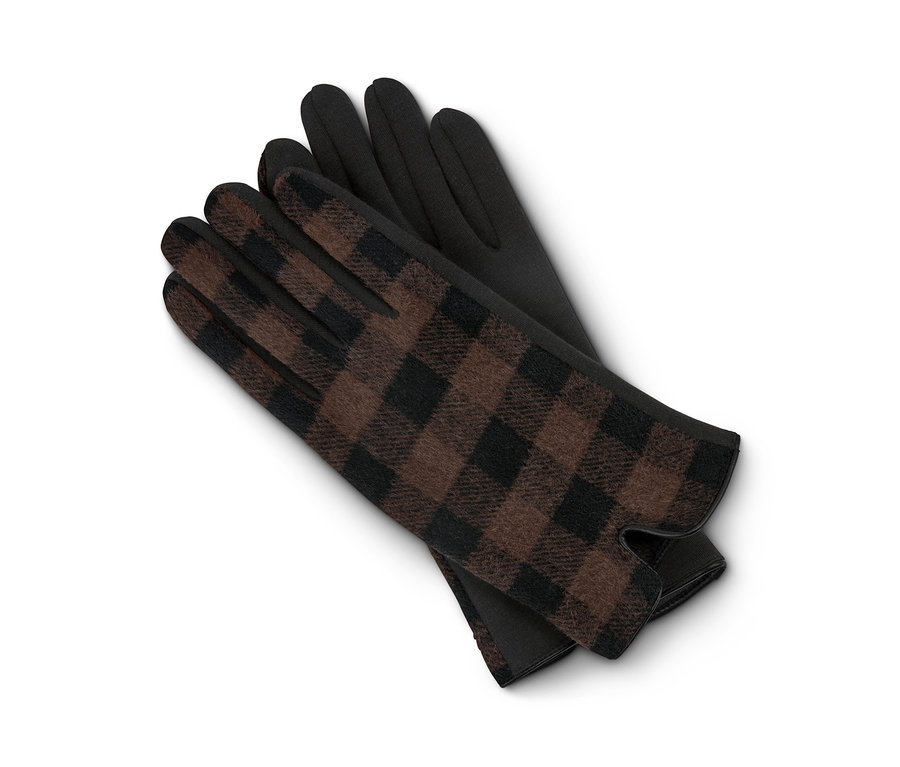 Zwei Handschuhe im Materialmix liegen übereinander.