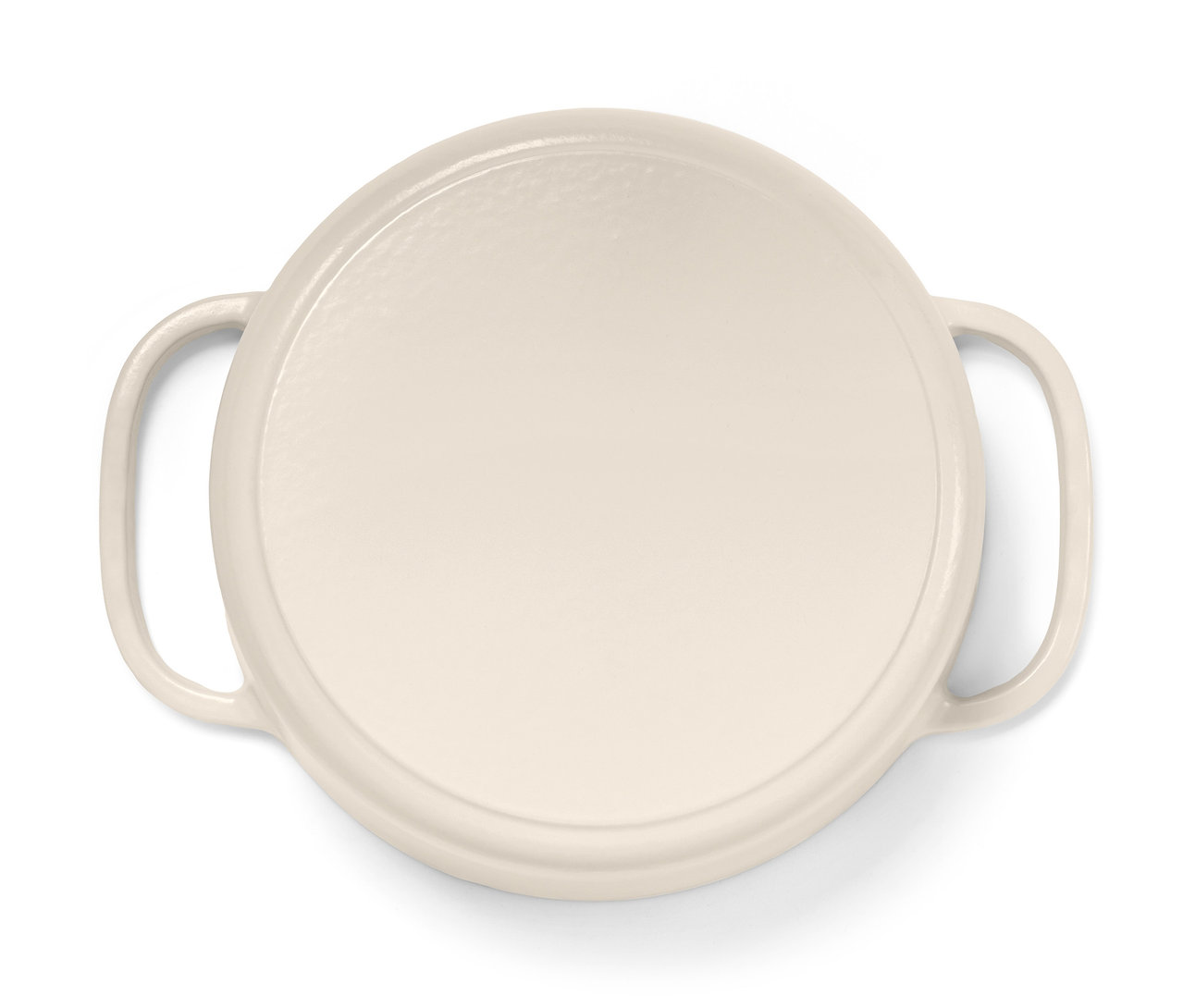 Detailansicht von oben eines cremefarbenen Gusseisen-Bräters.