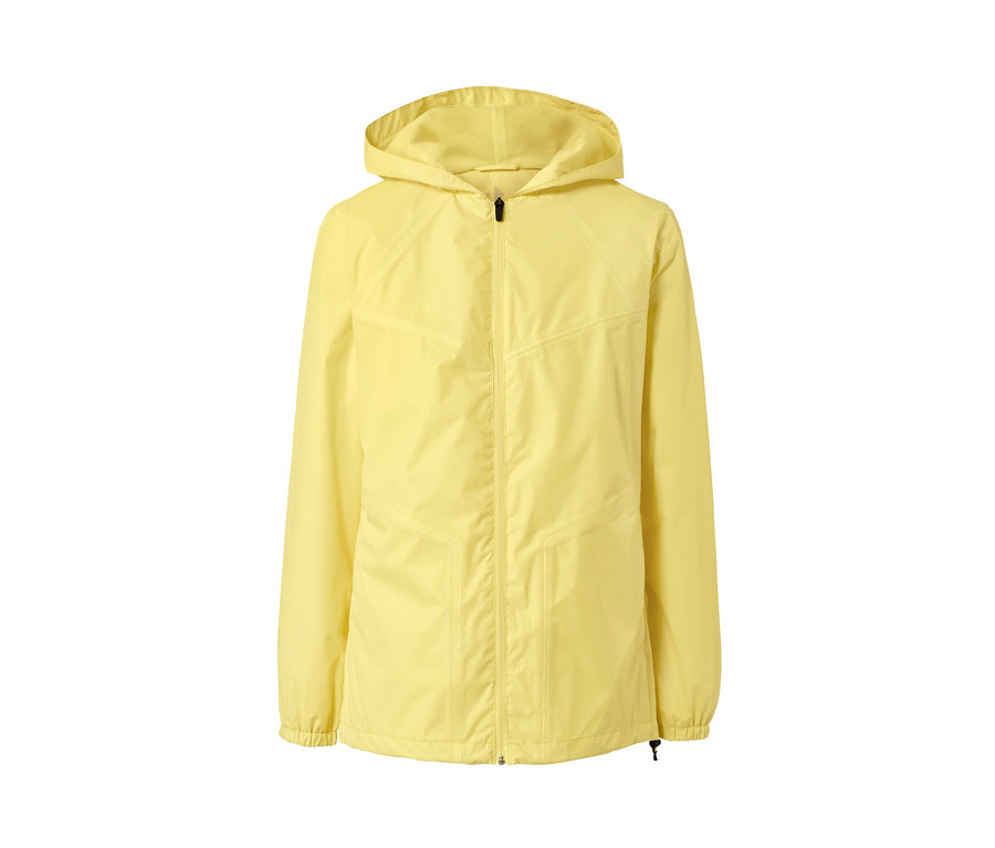 Gelbe Lightweight-Regenjacke »pack me« mit Kapuze.