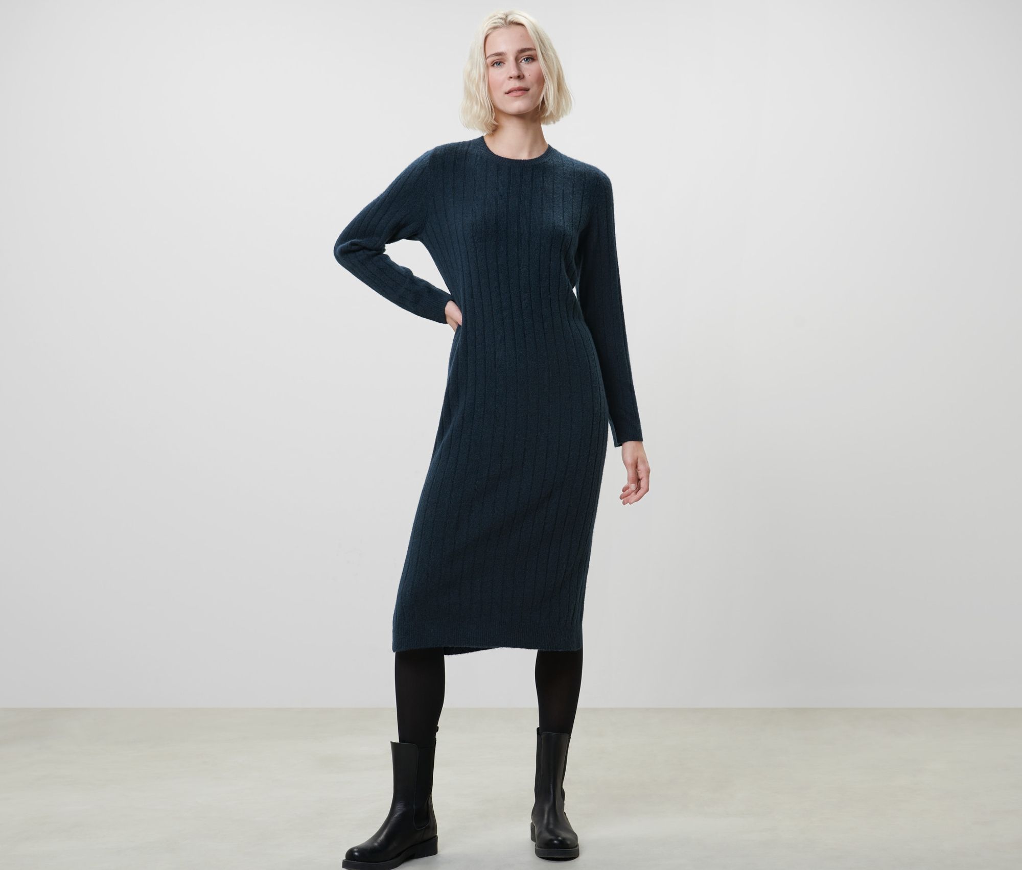 Thumbnail - Tchibo - Geripptes Strickkleid - Damen - Gr. XL - dunkelblau