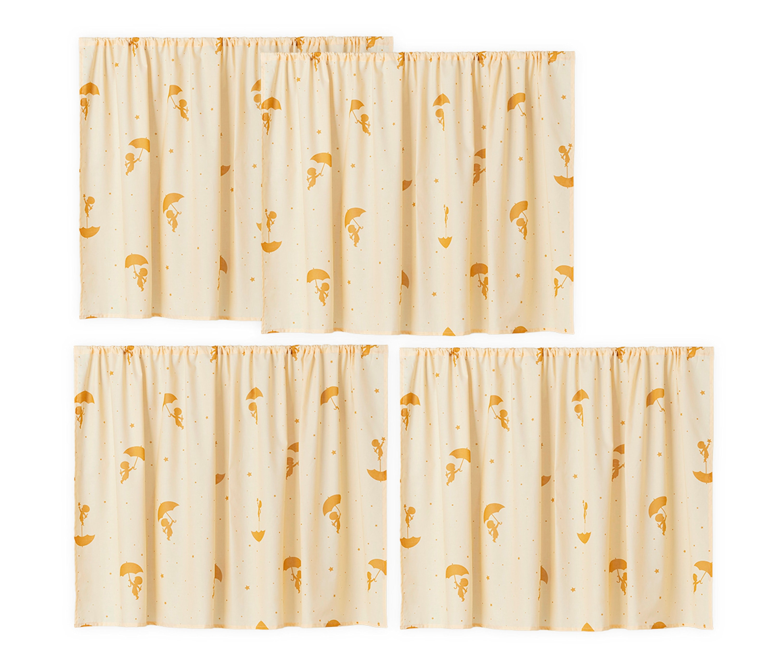 Gelber Hoppekids Sandmännchen-Vorhang für Hochbett mit Sandmännchen-Motiv mit Regenschirm.