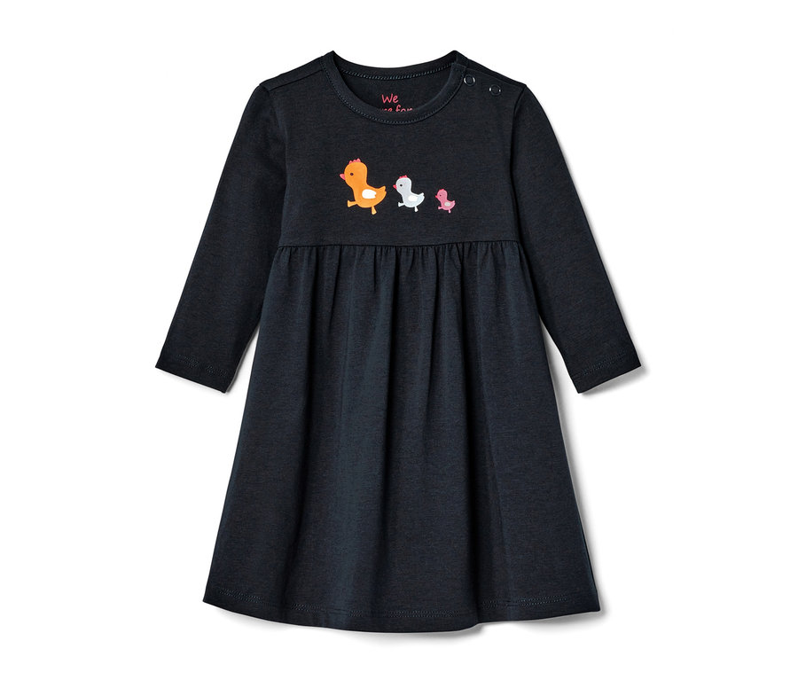 Blaues Baby Jerseykleid mit drei Küken.