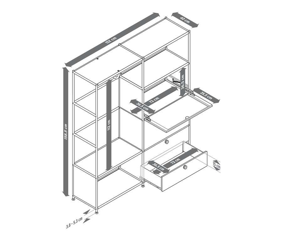 Abbildung einer Garderobe Metall »CN3« mit 2 Klappen und 2 Schubladen.