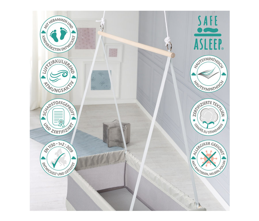 Nahaufnahme des roba Hängebettchen »safe asleep« im Kinderzimmer.