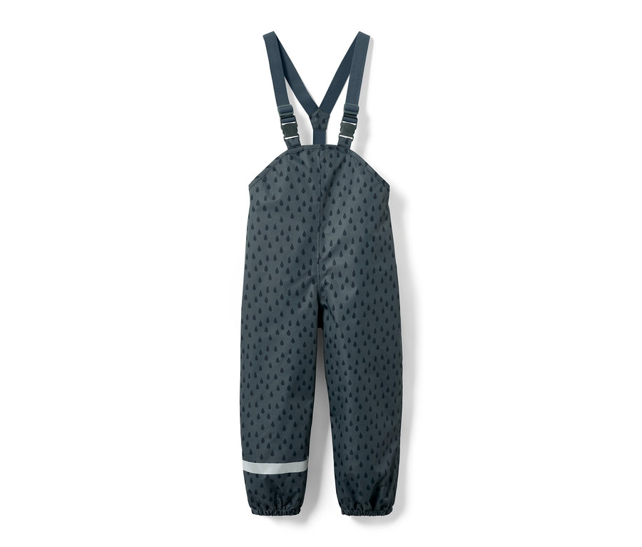Kleinkind-Regenhose, schieferblau mit Tropfenmuster.