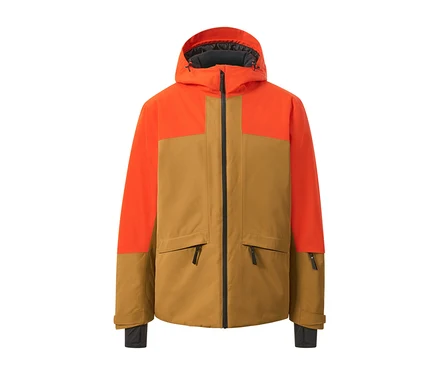 Orange-braune Skijacke.