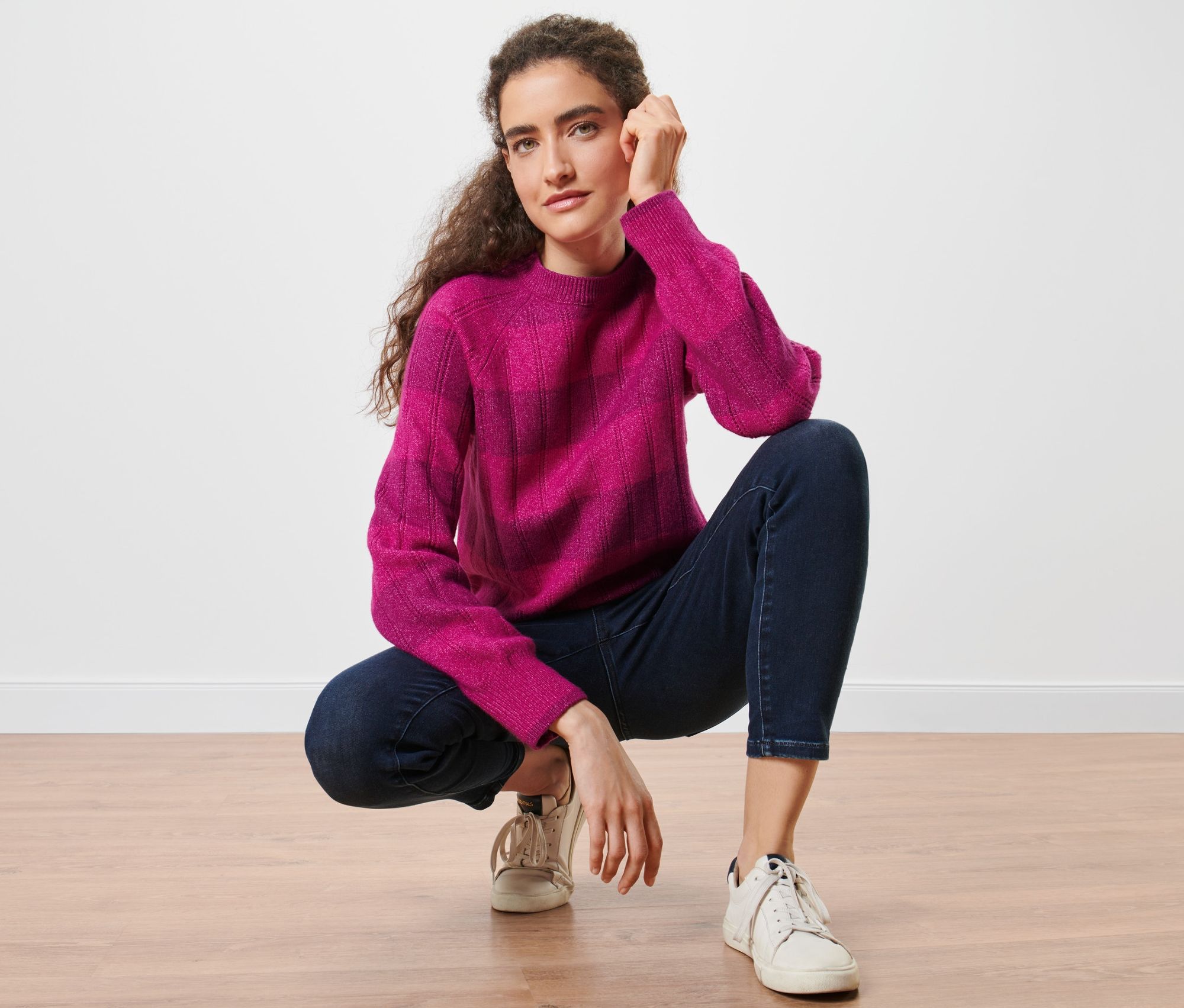 Thumbnail - Strickpullover mit Ajour-Muster - Damen - Gr. XL - pink/gestreift