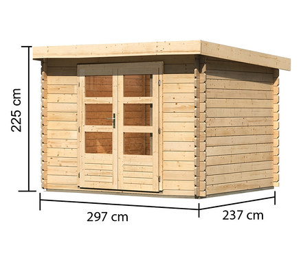 Abbildung eines Karibu Gartenhauses mit bepflanzbarem Dach, 28 mm "Nature 3".
