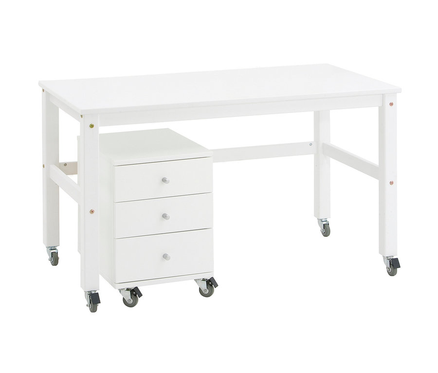 Weißer Hoppekids Schreibtisch »Jonas« mit drei Schubladen und Rollen.