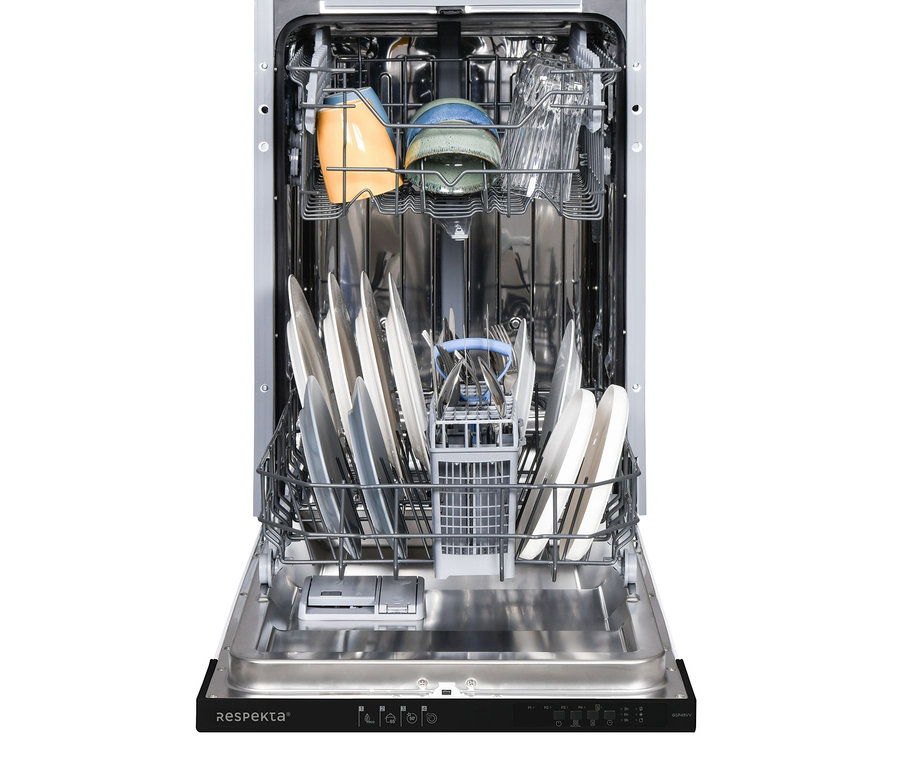 Offener Respekta vollintegrierter-Geschirrspüler »GSP45VV«, ca. 45 cm, E (von A bis G) mit Geschirr.